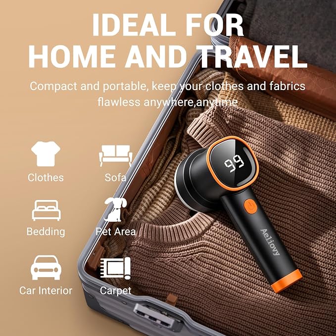 Fabric Shaver, 3 in 1 Lint Remover with Hair Remover Brush & Lint Rollers, Digital Led Display, 3 Speeds with Replaceable Blades, Remove Pilling for Clothes, Furniture, Sweater, Couch, Blanket, Pet - Image 8
