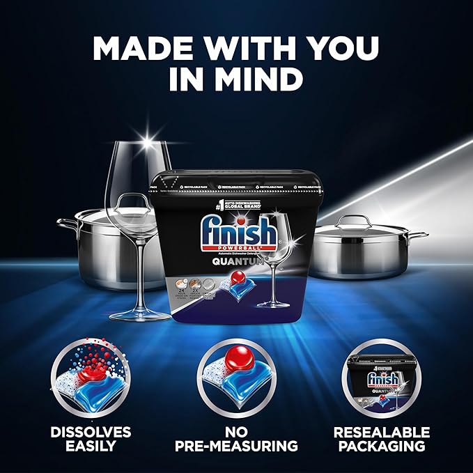 Finish Quantum Dishwasher Pods, No Pre-Rinse Dishwasher Detergent Soap Removes 24HR Dried-On Stain and Grease, Leaving a Virtually Spotless Shine, 82 Count