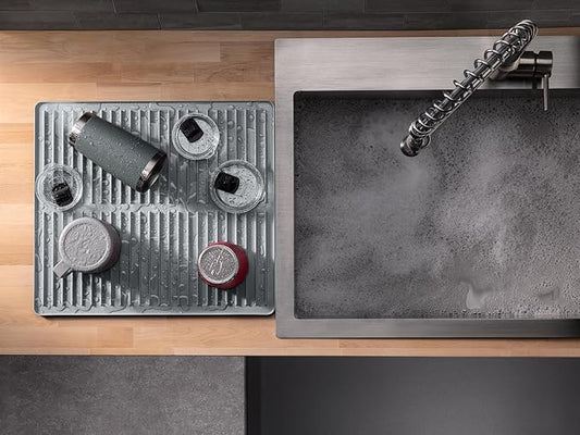 WeatherTech DishMat Contain - 16" x 18" Drip Dry Hand-Washed Dish Drying Mat, Pebble