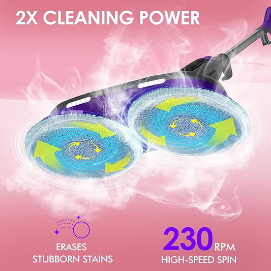 Scrub & Steam Mop with Rotating Mop Pads, 4 Cleaning Modes & LED Headlights, 6 Scrub Pads, Large Tank, Swivel Steering, All-in-One Hard Floor Cleaner