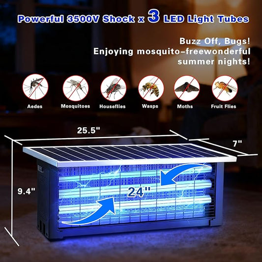 Large Solar Bug Zapper with High Powered for 4000 sq.ft, Powerful Outdoor Mosquito Zapper, Rechargeable Electric Fly Zapper for Patio Garden Backyard RV Camping Swimming Pool Pest Control