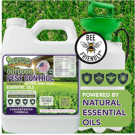 Trifecta Natural Outdoor Pest Control Yard Spray with Essential Oils | Mosquito, Ant, Flea, Tick, Gnat Killer on Contact & Repellent Treatment for Insects Bugs | Safe Around Kids & Pets | 16oz Conc