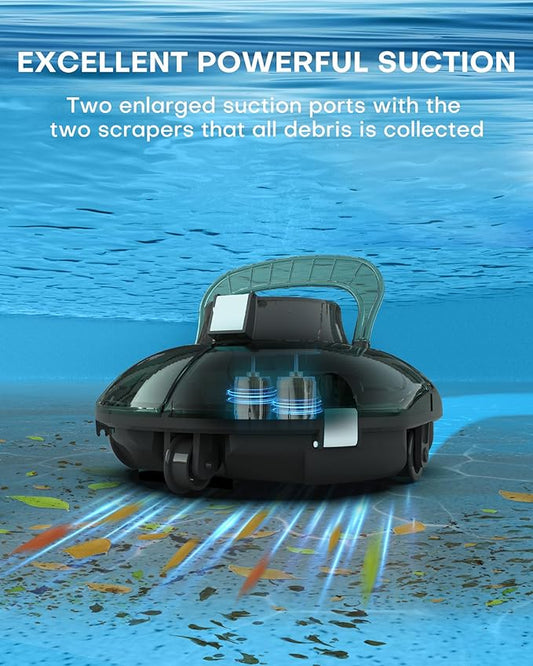 (2025 Upgrade) Cordless Robotic Pool Cleaner, Lasts 80 Min, Automatic Vacuum for Above-Ground Pools up to 645 Sq.ft,Portable, Self-Parking (Transparent Green)