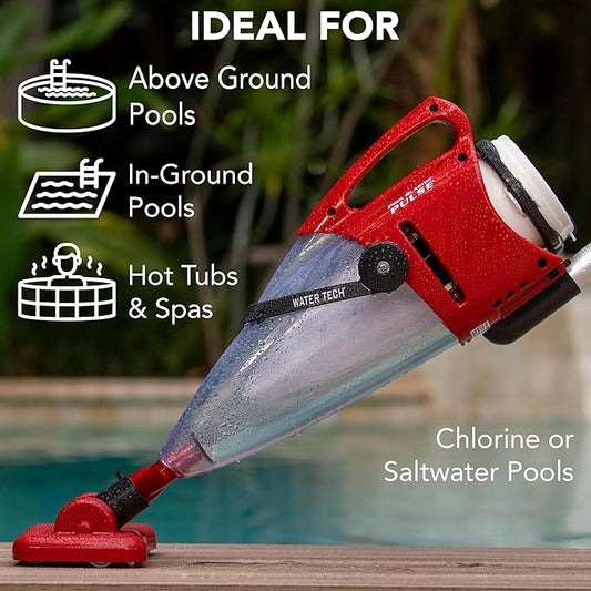POOL BLASTER Pulse Cordless Pool Vacuum w/Pole Set - Large Debris Capacity & Fast Hoseless Cleaning of Inground & Above Ground Pools, Handheld Rechargeable Pool Cleaner for Sand, Silt & Leaves