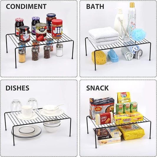 Large (16.1 x 10.2 Inch) Cabinet Storage Shelf Rack, Kitchen Shelves,Kitchen Counter and Cabinet Shelf, Storage Rack Organizer for Kitchen, Fridge, Cabinet, Bathroom Cupboard (Black, 6)