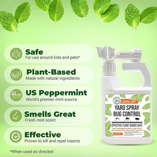 Mighty Mint Peppermint Oil Lawn & Yard Bug Control Spray – Natural Outdoor Pest Repellent for Fleas, Ticks, Mosquitoes, Ants, and More – Plant-Based, Extra-Strength Formula – 32 oz