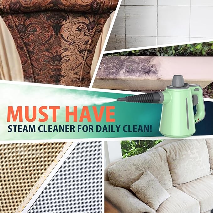 Steam Cleaner for Bathroom & Kitchen, Handheld High Temp Steam Cleaner with Safety Lock, Chemical-Free Steamer for Deep Cleaning Tile, Grout, Shower, Stove & Sink, 10 Accessories for Home, Couch & Car