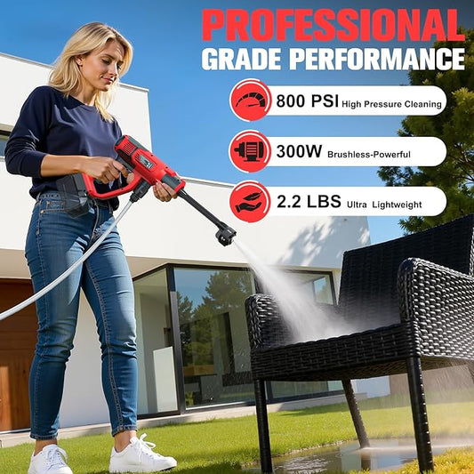 DIYtoolifz Cleaning Tool Compatible with Milwaukee 18V Battery, 2.2LBS, with 16.4ft Hose & 6-in-1 Nozzle + Attachment for Car, Patio, Fence (Battery not Included, Tool Only)
