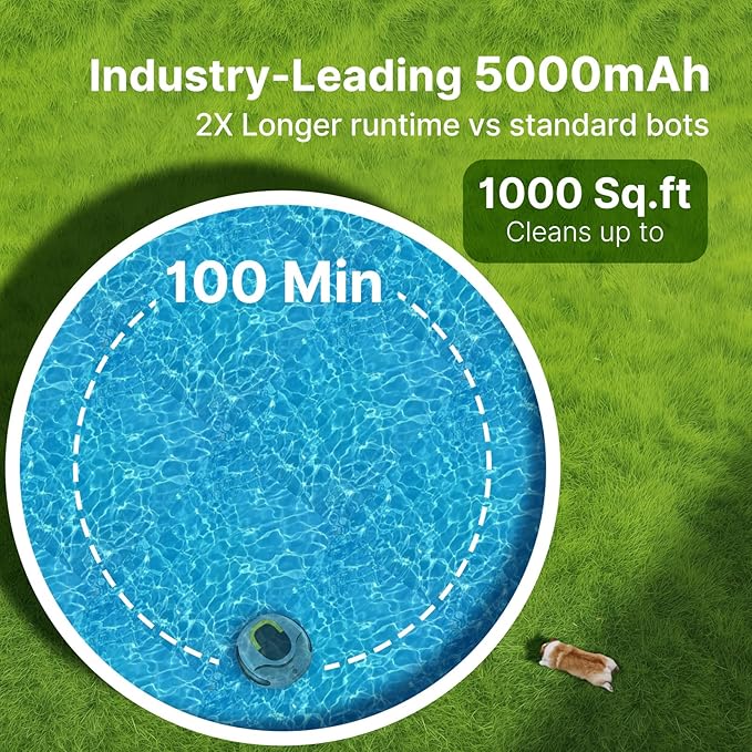 POOLPURE AquaGuard SE II Cordless Robotic Pool Cleaner - 100Min Runtime with 5000mAh Battery, Dual 30W Motors & 2150 GPH Suction for Above Ground & Inground Pools, Advanced Navigation