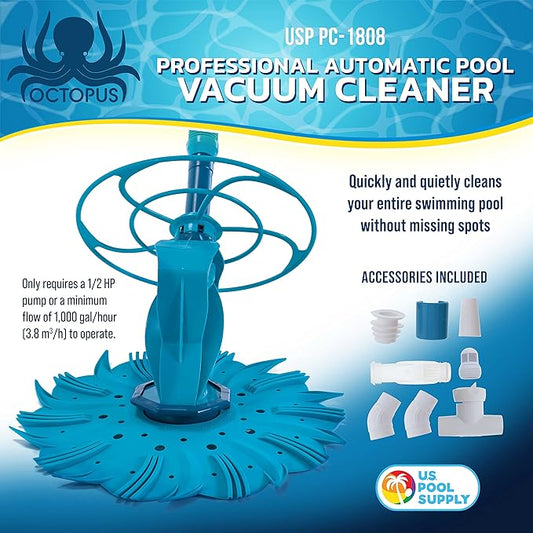 U.S. Pool Supply Octopus Suction Pool Cleaner, Inground Automatic Pool Vacuum Cleaner with Hose - Swimming Sweeper Vac Cleaning Suction-Side Cleaners - Auto Creepy Sweeps Removes Debris, Leaves Cleans