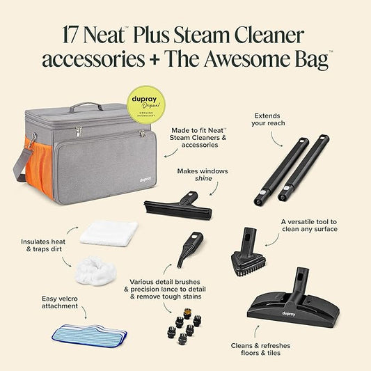 Dupray Neat Plus Steam Cleaner and Awesome Bag, 18 Accessories, Fast Heat-Up, Chemical-Free Cleaning, Multipurpose Steamer *Kills 99.9% of Bacteria & Viruses