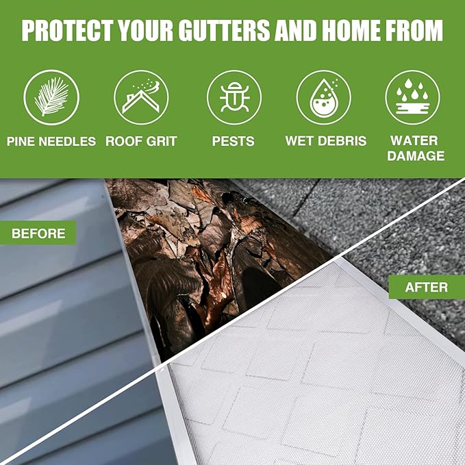 Gutter Guard โ 100% Stainless-Steel Micro-Mesh Design, Pine Needle & Small Debris Protection, Fits 5 in KโStyle & HalfโRound Gutters, DIY Screws Included (200ft, 60pcs, 5in x 40in)