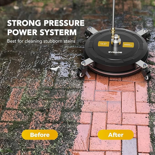 EVEAGE 14.5" Pressure Washer Surface Cleaner,Stainless Steel Pressure Washer Accessories 4 Weels & 1/4" Quick Connector,4000 PSI Power Washer for Driveway (Black, 14.5inch)