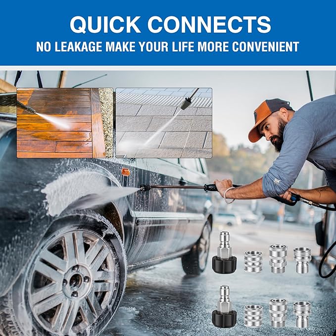 Premium Pressure Washer Quick Connect Kit - M22 Swivel to 3/8'' Quick Connect, 3/4'' to Quick Release, M22 14mm Power Washer Adapter Set Quick Connect Pressure Washer Fittings (Stainless Steel)