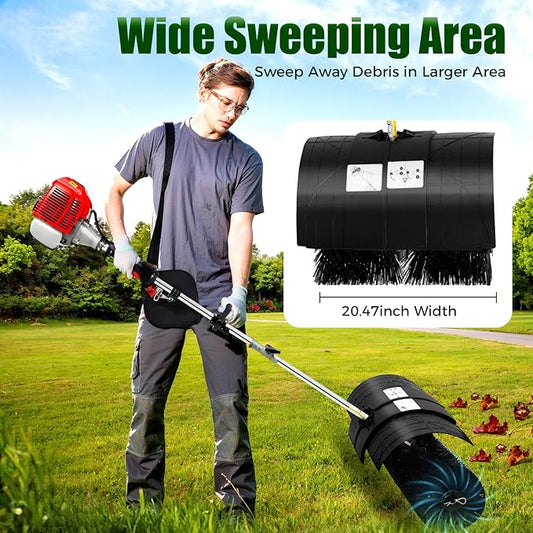 52CC Gas Powered Hand Held Lawn Sweeper 2-Stroke Engine 1.7KW 8500RPM with 20.47Inch Nylon Brush for Driveway Sidewalk Artificial Grass Cleaning