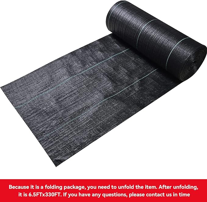 6.5ftx330ft Weed Barrier Landscape Fabric Heavy Duty, Weed Block Gardening Ground Cover Mat, Weed Control Garden Cloth, Woven Geotextile Fabric for Underlayment, Commercial Driveway Fabric