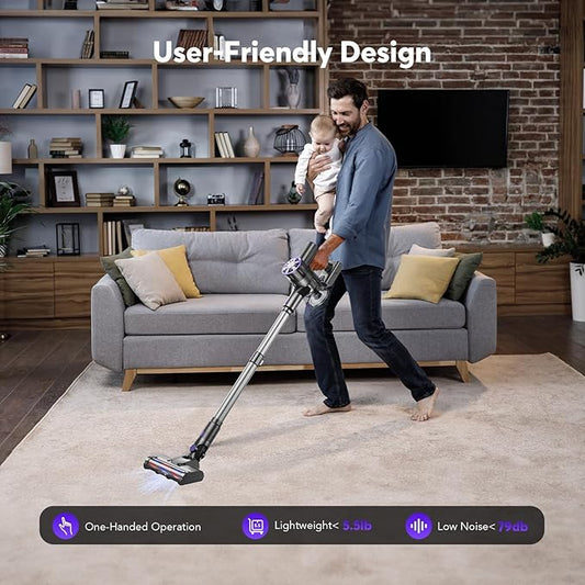 Comvtu Cordless Vacuum Cleaner for Home, 80,000PRM Powerful 4 in 1 Lightweight Stick Vacuum with 2 Adjustable Suctions, Max 40 Mins Runtime, 2600mAh Rechargeable Vacuum Cleaners (Purple Hibiscus)