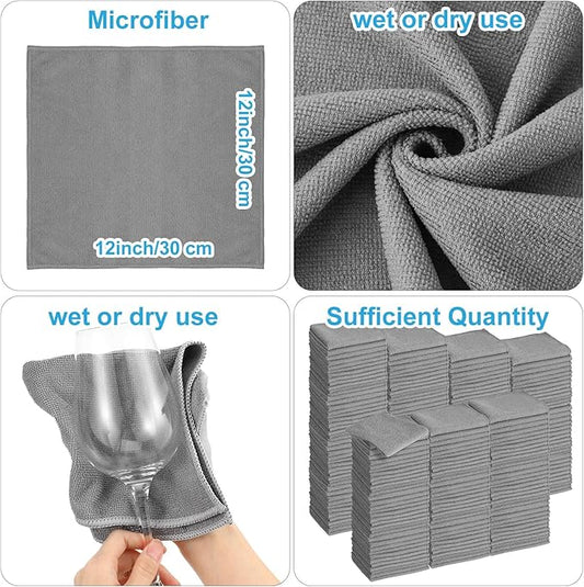 Tenare 100 Pack 12'' x 12'' Microfiber Cleaning Cloths Reusable Cleaning Rags Bulk Microfiber Towels Softer Highly Absorbent Washcloths for House Kitchen Car Window(Gray)