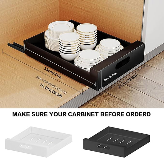 21'' Deep Pull Out Drawers for Cabinets, 10'' Wide Sturdy Carbon Steel Pull Out Cabinet Organizer Adhesive, Pantry Storage Shelves for Kitchen, Bathroom and Living Room