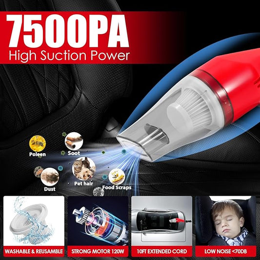 Viewsun 17PCS Car Cleaning Kit, Car Interior Detailing Kit with Red High Power Handheld Vacuum, Detailing Brush Set, Windshield Cleaner, Cleaning Gel, Complete Auto Accessories for Women
