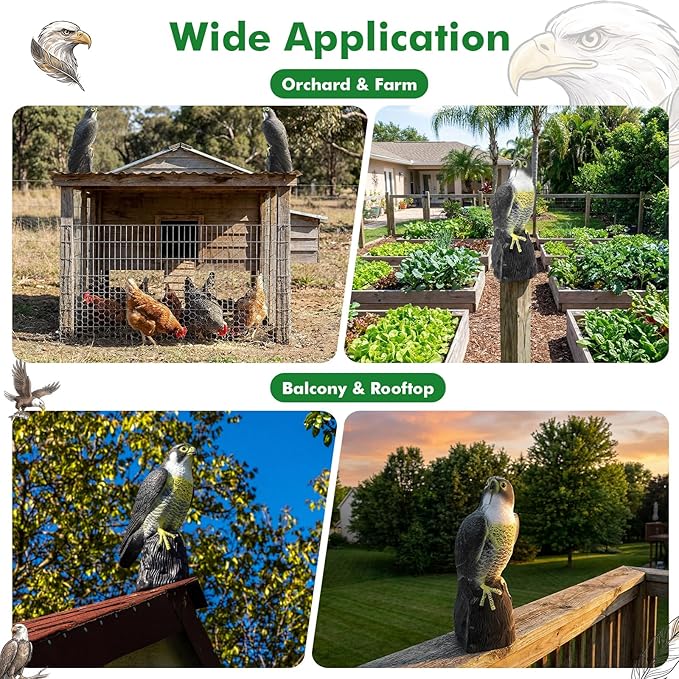 2 Pack Bird Scarecrow Fake Horned Hawk Decoy, Outdoor Hawk Predator for Bird Repellent, Pest Control, Garden, Yard, Lawn, Patio