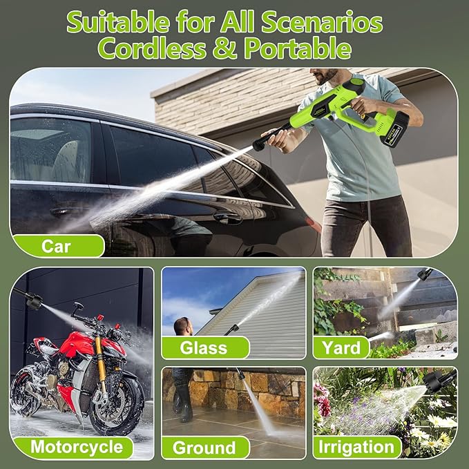 KEPEAK Cordless Pressure Washer, 1450PSI Portable Power Washer with 6-in-1 Nozzle, 21V Hand Held Pressure Washer with Battery, Electric Power Cleaner for Car, Garden, Home