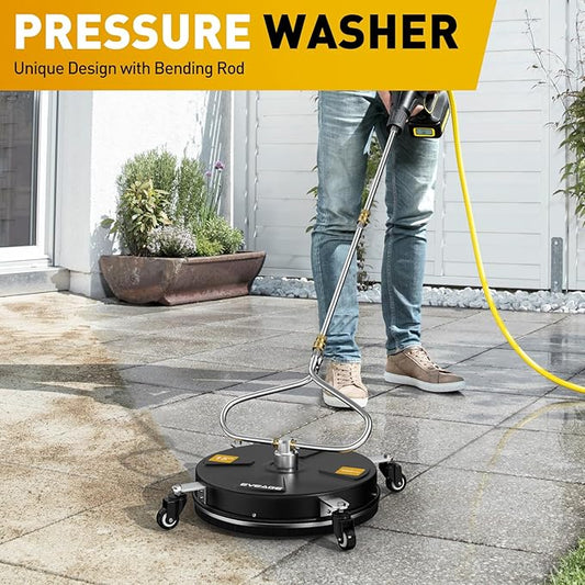 EVEAGE 15" Black Pressure Washer Surface Cleaner with Unique Curved Bar Design - 4 Wheel, 2 Nozzle Stainless Steel Pressure Washer Surface Cleaner for Driveway and Sidewalk Cleaning