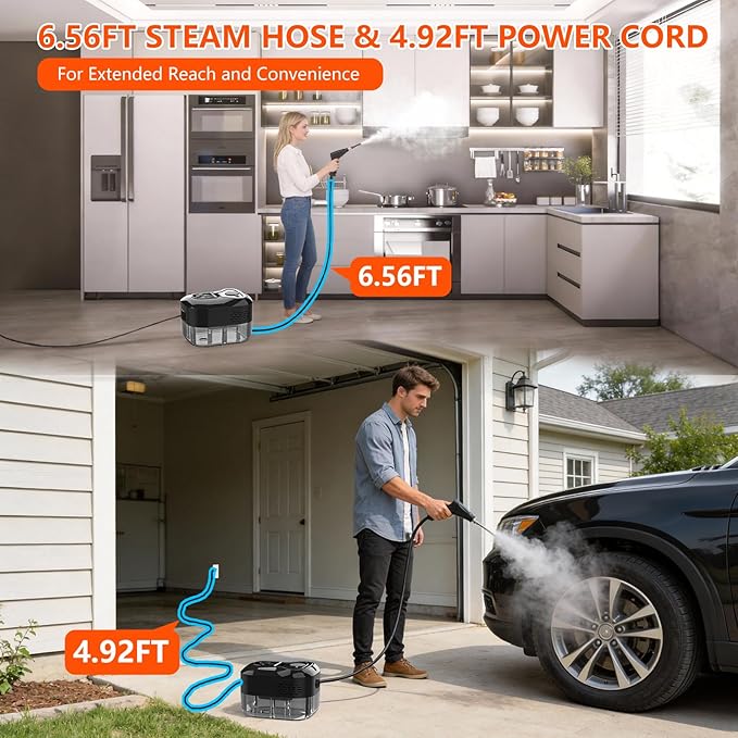 Steam Cleaner for Home & Car - 1200ML Water Tank 15s Heat-Up Portable Steamer for Cleaning, 6 Level Handheld Steam Cleaner for Car Detailing with 6 Accessories for Furniture, Grease, Carpet, Grout
