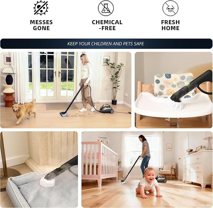 Heavy-Duty Steam Cleaner - 1500W Multipurpose Handheld Floor Steamer with 22 Accessories 16ft Cord for Home, Car Detailing, Tile, Grout, Carpet, Wallpaper, Upholstery, Window, Deep Cleaning