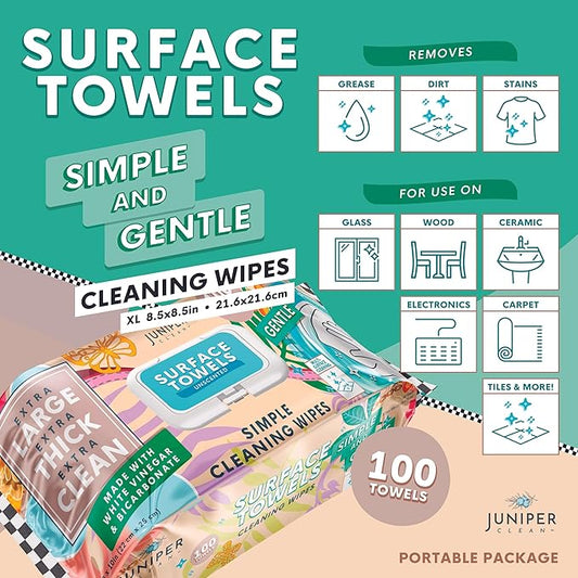 3 Packs Surface Cleaning Wipes Bleach Free, Thick & Large Dispose, All-Purpose Cleaner for Bathroom, Kitchen, Office, 100 Count Soft Flow, Biodegradable, No Scent
