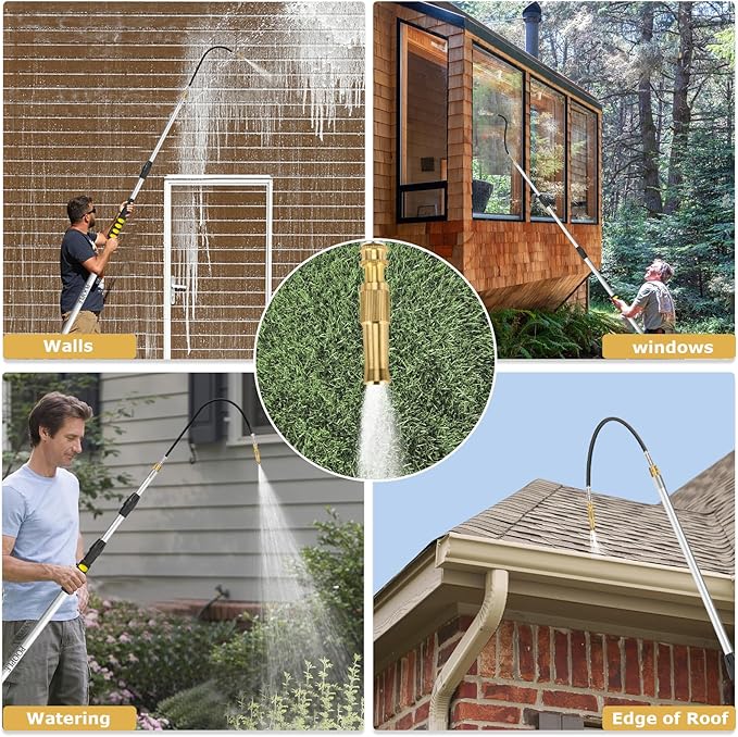 Gutter Cleaning Tools From The Ground, 16ft Telescopic Gutter Cleaner Tools, Rain Gutters Cleaning Tool With Garden Hose Attachment and Bendable Wand