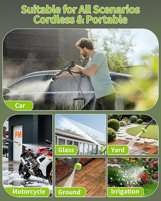 Cordless Pressure Washer Battery Powered; 990PSI Cordless Power Washer with 6-in-1 Nozzle, 23FT High-Elastic Hose, 21V Battery&Charger; Portable Handheld Pressure Washer Cleaner for Home (DH02-22)