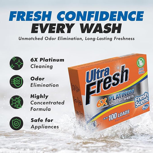 Ultra Fresh Platinum 4 Pack Laundry Soap Detergent Sheets, Ultra Concentrated, Stain Fighting, Fresh Scent, 400 Loads