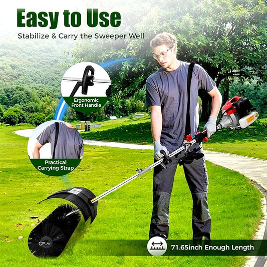 2-Stroke Gas Powered Sweeper Broom, 52CC 2.3HP Gas Hand Held Sweeper with 20.5in Sweeping Brush, 1700W Artificial Lawn Sweeper Cleaner Tools for Cleaning Turf Snow Road Driveway