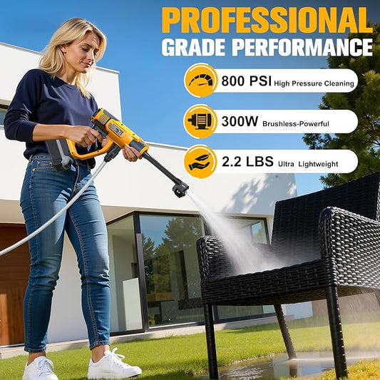 DIYtoolifz Cleaning Tool Compatible with DeWalt 20V Battery, 2.2LBS, with 16.4ft Hose & 6-in-1 Nozzle + Attachment for Car, Patio, Fence (Battery not Included, Tool Only)