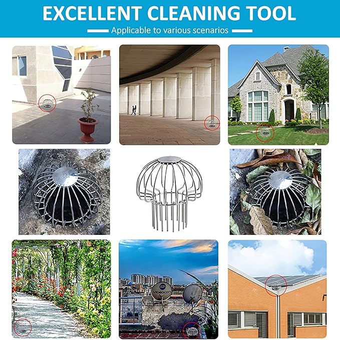 Gutter Guard 304 Stainless Steel Outdoor Roof Drain Anti-Blocking Line Cap, Mushroom Type Drainage Gutter Guard Filter, Gutter Cleaning Tool, for Stops Leaves Seeds and Other Debris,3in