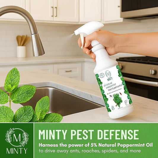 Minty Insect & Pest Control, Powerful & Natural 5% Peppermint Oil Spray for Ants, Spiders, Bed Bugs, Dust Mites, Roaches and More - Indoor and Outdoor Use, 128 fl oz Gallon