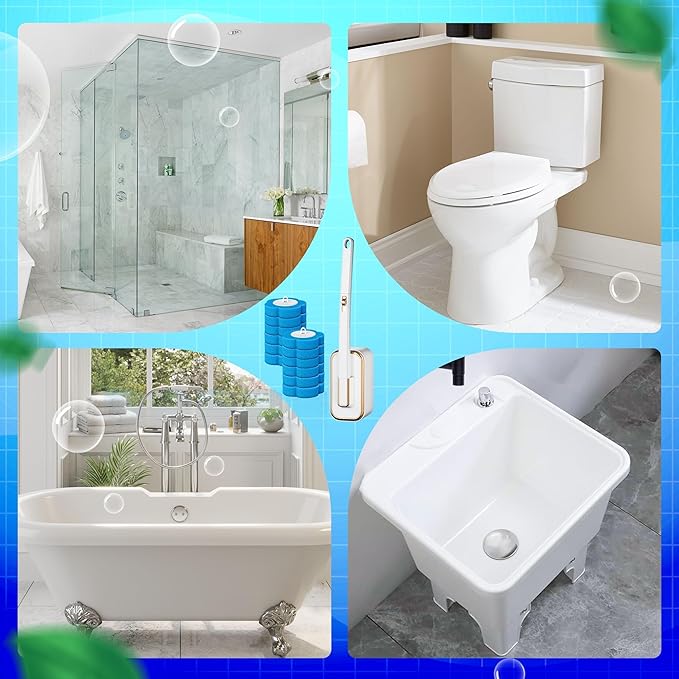 Disposable Toilet Cleaning Brush - Toilet Bowl Cleaner Wand and Holder Set with 2 Holders and 60 Refills, Wall Mounted Clean Stick Brush Heads Kit for Bathroom Bathtub Cleaning System