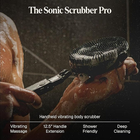 Black Wolf Silicone Body Scrubber & Exfoliator - Vibrating Loofah Shower Scrubber Brush with Handle Extension for Back - Deep Cleaning & Exfoliating Body Scrub - Bath Hygiene Essentials - Men & Women