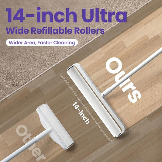 14.17" Extra Large Lint Rollers for Pet Hair, DELOMO Sticky Rollers for Floor with 3 Extendable Handle & 4 Refills (200 Sheets), Long Handle Sticky Mop for Cleaning Carpets, Couches, Furniture, Cars - Image 2
