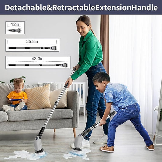 YKYI Electric Spin Scrubber-Cordless Power Scrubber with 8 Brush Heads, 3 Speeds & Adjustable Long Handle, IPX7 Waterproof Shower Cleaning Brush for Bathroom Tile, Bathtub, Grout, Kitchen(Grey)