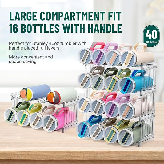 Water Bottle Organizer for Full Stanley 40 oz Tumbler with Handle, Cabinet Kitchen Pantry Organizers and Storage for Owala Stanley Cup Accessories Holder, Patented Stackable Tumbler Organizer Gifts
