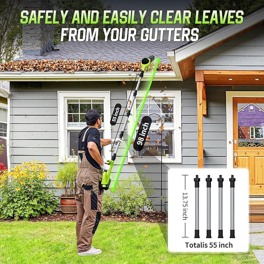 Leaf Blower Cordless, 40V Leaf Blowers with 2 Battery Brushless 300° Rotatable Blower Tube with Adjustable Pole (98inch) 580CFM/180MPH & 2 Speed Gutter Cleaning Tools for Garden,House