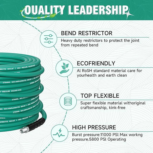 200FT Sewer Jetter Kit for Pressure Washer,1/4‘’NPT Drain Cleaner Hose 5800PSI, with Adapter Corner Rotating Button Nose Sewer Jetting Nozzles Kit Pearl Corsage Pin Spanner Waterproof Tape…