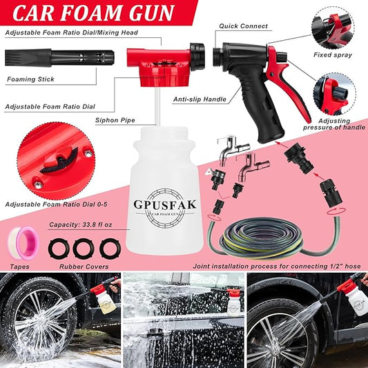 26Pcs Car Wash Cleaning Kit with Foam Gun Sprayer Detailing Brushes Window Water Scraper Tire Brush Towels Complete Interior Exterior Detailing Set for Car