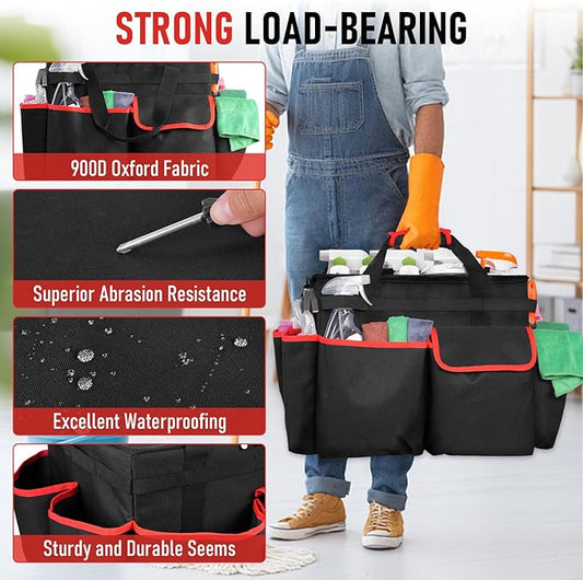 Large DIY Rolling Cleaning Caddy Bag, Cleaning Caddy with Wheels for Housekeepers, Wear-Resistant & Waterproof 900D Oxford Cleaner Supplies Organizer for Kitchen, Home, Office, Tool Storage