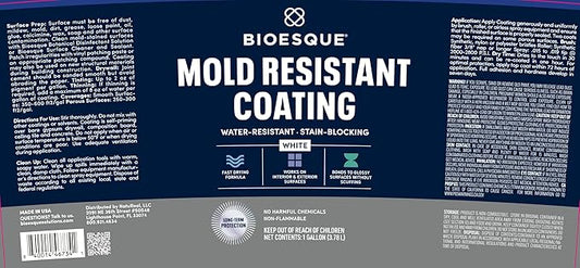 Bioesque Mold Resistant Coating, Water-Resistant, Stain-Blocking, Fast-Drying Formula, White, 1 Gallon (Pack of 2)