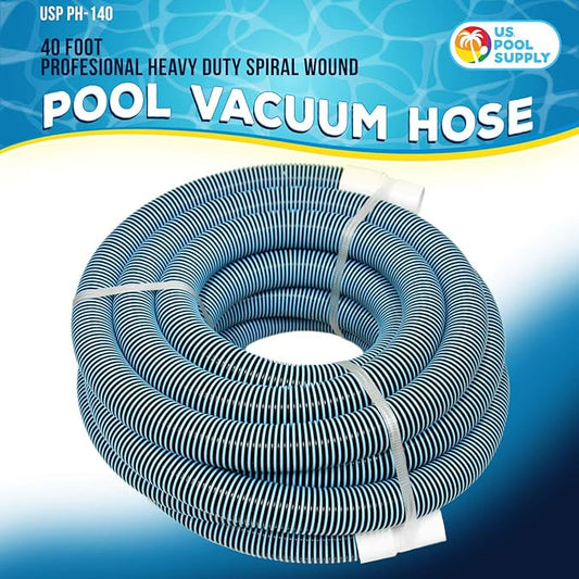 U.S. Pool Supply Pool Vacuum Hose - 1-1/2" x 40' Professional Heavy Duty Pool Hose for Inground, Spiral Wound with Kink-Free Swivel Cuff - Connect to Vacuum Heads, Skimmer, Cleaner, Filter Pump Inlet