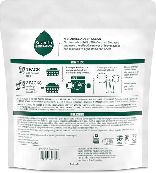 Seventh Generation Laundry Detergent Packs,Lavender,Biobased Deep Clean,EPA Safer Choice Certified,64 Count (Pack of 2)