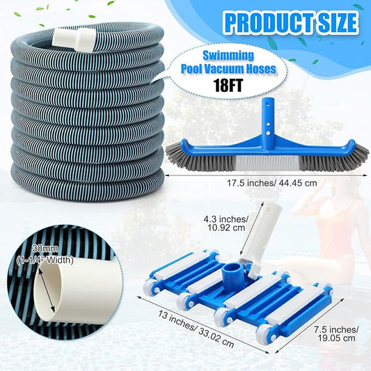 Pool Vacuum Kit Swimming Pool Vacuum Head With 1-1/2" x 30ft Pool Vacuum Hoses Flexible Pool Vacuum Head with Wheels And 14 '' Pool brush for Inground Pool Cleaning